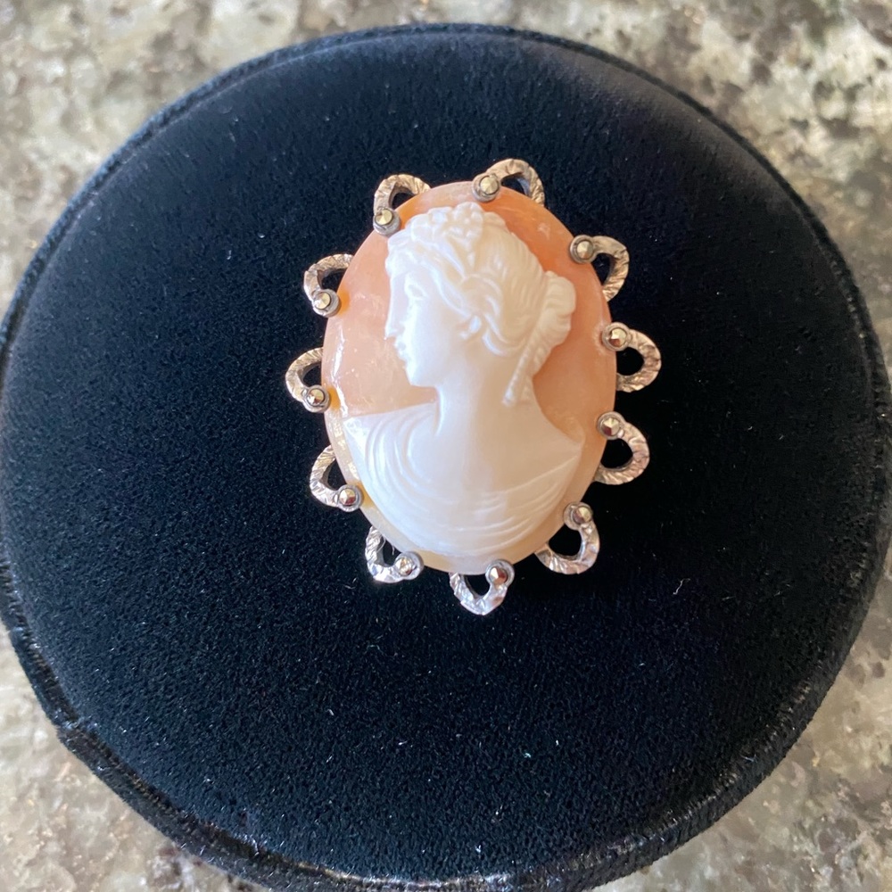 Vintage Italian Cameo Set in 800 Silver Marcasite Pendant/ Necklace